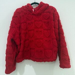 Joyspun Cozy Red Heart Patterned Women's Sweatshirt & Pants Set Size Medium